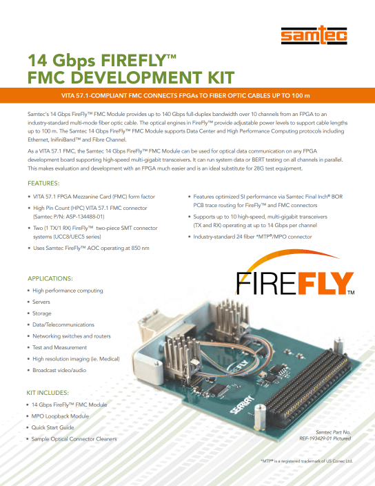 14 Gbps FireFly FMC开发套件盖板